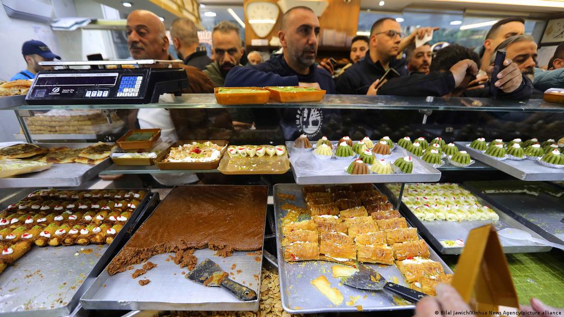Shop seling sweets and pastries on the first day of Ramadan in Beirut, Lebanon