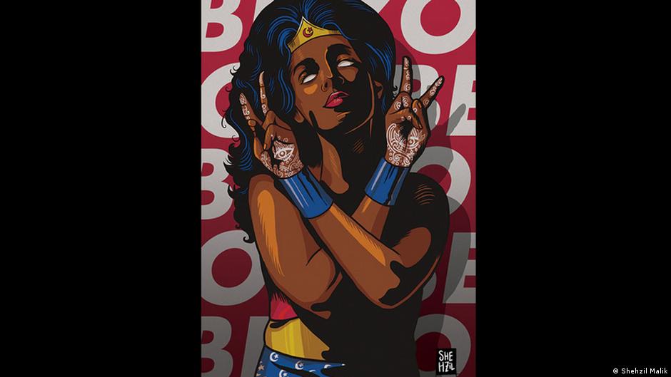 Kunstwerk von Shehzil Malik, das Wonder Woman mit dunkler Hautfarbe zeigt