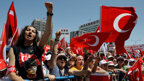 Gegner der AKP-Regierung während einer Protestkundgebung in Ankara 2008; Foto: AP
