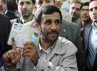 President Ahmadinejad after casting his vote (photo: AP)
