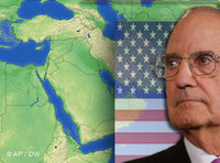 Montage of George Mitchell, the American flag, and a map of the Middle East (photo: AP/DW)