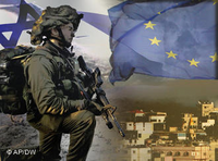 Soldier in Gaza, EU and Israeli flag (photo: AP/DW)