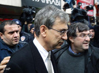 In December 2005 Pamuk steps out of the court in Istanbul (photo: AP)