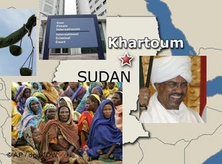 Turbaned Al-Bashir, Sudanese refugees, the ICC (montage: AP)