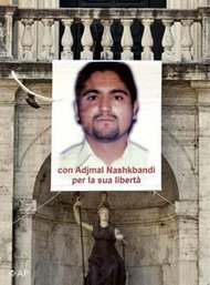 Picture of murdered Afghan translator Ajmal Naqshbandi at the Campidoglio Capitol hill square, Rome, 26 March, 2007