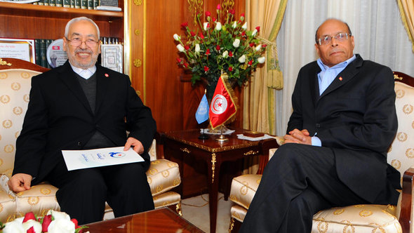 Chef der islamistischen Regierungspartei Ennahda, Rachid Ghannouchi (l.), und Präsident Moncef Marzouki; Foto: 