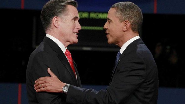 Präsidentschaftsrivalen Mitt Romney und Barack Obama; Foto: Michael Reynolds 