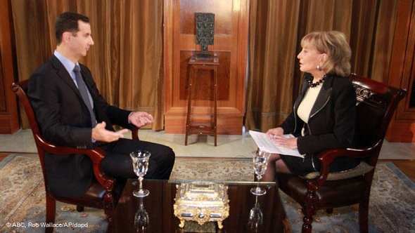 Baschar al-Assad im Interview mit dem amerikanischen TV-Sender ABC; Foto: ABC/AP/dapd