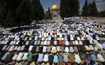 Muslim worshippers during Friday prayer in Jerusalem (photo: AP)