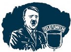 Hitler bei einer Radioansprache. Illustration Raimo Bergt 