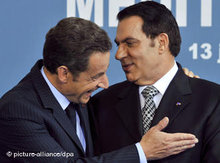 Tunesischer Ex-Präsident Ben Ali und französischer Präsident Nicolas Sarkozy; Foto: dpa