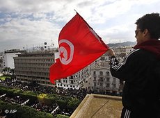 Demonstrant während einer Protestveranstaltung gegen Ben Ali in Tunis; Foto: AP