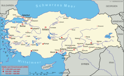 Karte der Türkei und ihrer Nachbarn; Quelle: Wikipedia