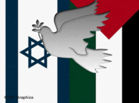 Israelische und palästinensische Flagge mit Friedenstaube; Grafik: DW
