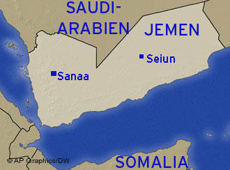 Karte des Jemen mit Sanaa und Seiun; Foto: AP Graphics/DW