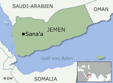 Karte des Jemen mit den Nachbarländern Saudi Arabien Oman Somalia und dem Golf von Aden; Foto: DW 