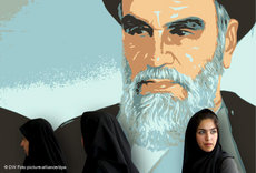 Iranerin vor Khomeini-Plakat; Foto: DW/dpa