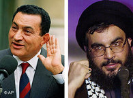 Ägyptens Präsident Hosni Mubarak und Hisbollah-Chef Sheikh Hassan Nasrallah; Foto: AP