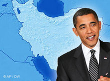 Symbolbild Landkarte Iran/US-Präsident Obama; Foto: DW/AP