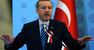 Türkischer Premierminister Erdogan bei einer Rede; Foto: AP
