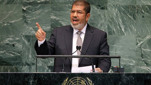Mohammed Mursi während einer Rede bei den Vereinten Nationen in New York; Foto: dapd