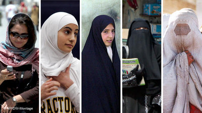 Verschiedene Formen der weiblichen Verhüllung im Islam; Foto: AP/DW