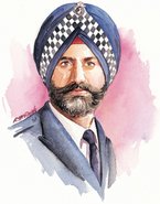 In England tragen Sikh-Polizisten Turban, Aquarell von R.M. Singh