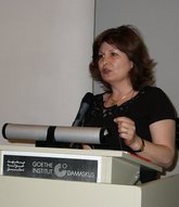 Hanan Kassab-Hassan während der Vorstellung des ifa-Berichts im Goethe-Institut Damaskus, Foto: Larissa Bender