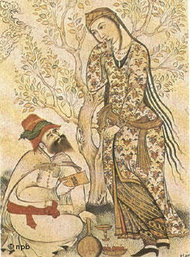 Ibn Sina empfängt auf einer mittelalterlichen Darstellung sein Wissen durch die Muse; Foto: DW
