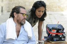 Julian Schnabel und Rula Jebreal bei den Dreharbeiten; Foto: Prokino Filmverleih