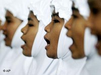 Muslim girls singing in a school in Bireuen, Aceh, Indonesia (photo: AP)