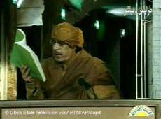 معمر القذافي في اخر ظهور تلفزيوني. الصورة:دب أ/أ ب