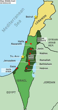 خريطة تبين حدود الصراع الشرق أوسطي، الصورة: دويتشه فيله 