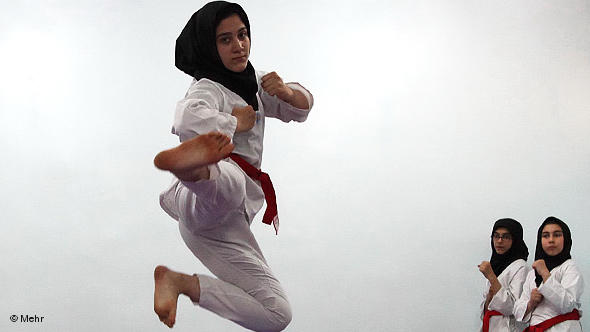 Young Iranians practising karate