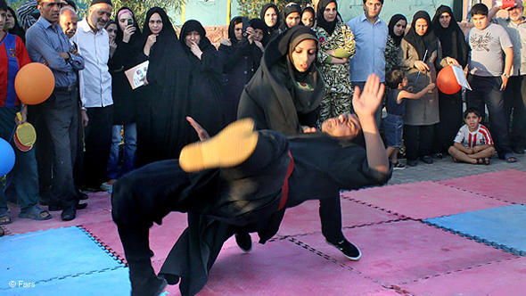Iranian women participating in a martial arts competition