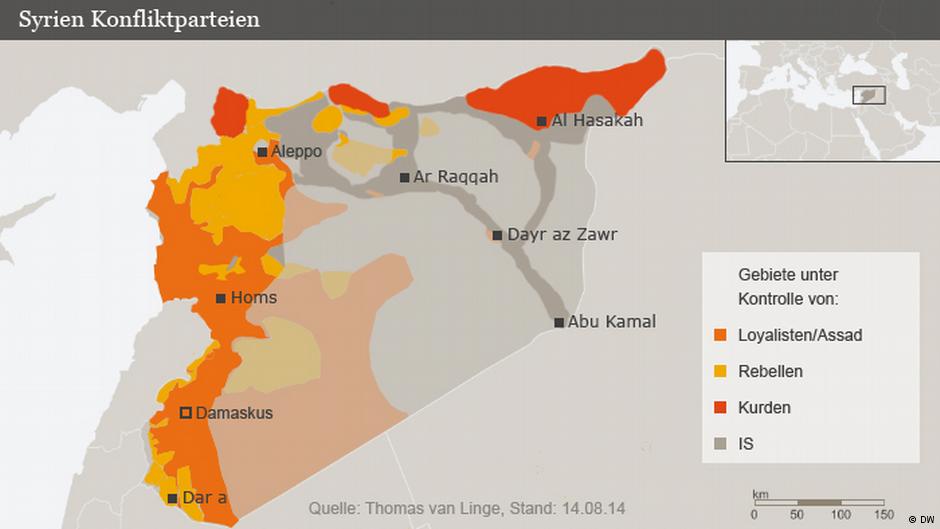 Konfliktparteien im syrischen Bürgerkrieg; Foto: DW