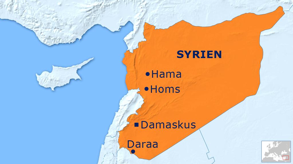 Karte Syriens mit der südlichen Provinzstadt Daraa; Foto: DW