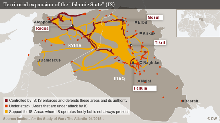 Map showing the spread of IS in Iraq and Syria (source: DW)