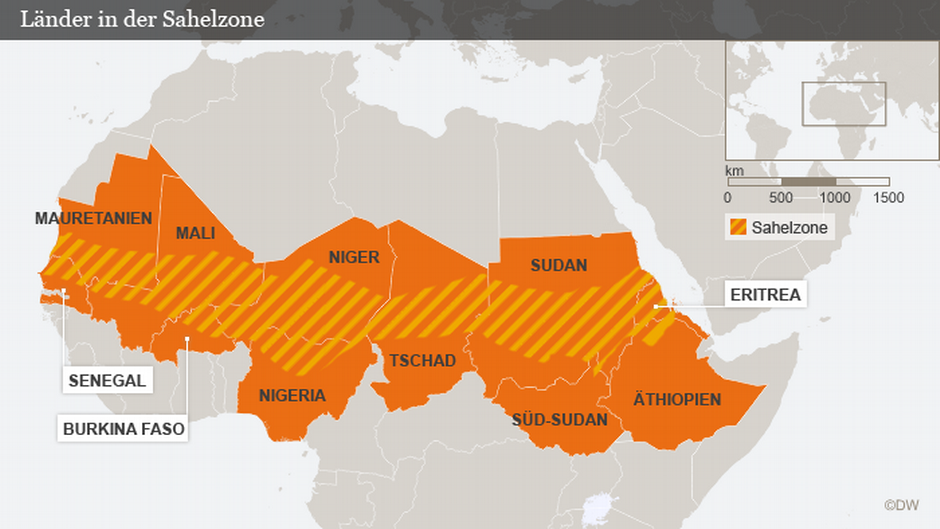 Karte der Sahel-Zone; Quelle: DW
