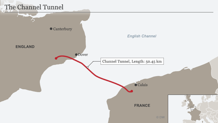 Map showing the Channel Tunnel and the English Channel (source: DW)