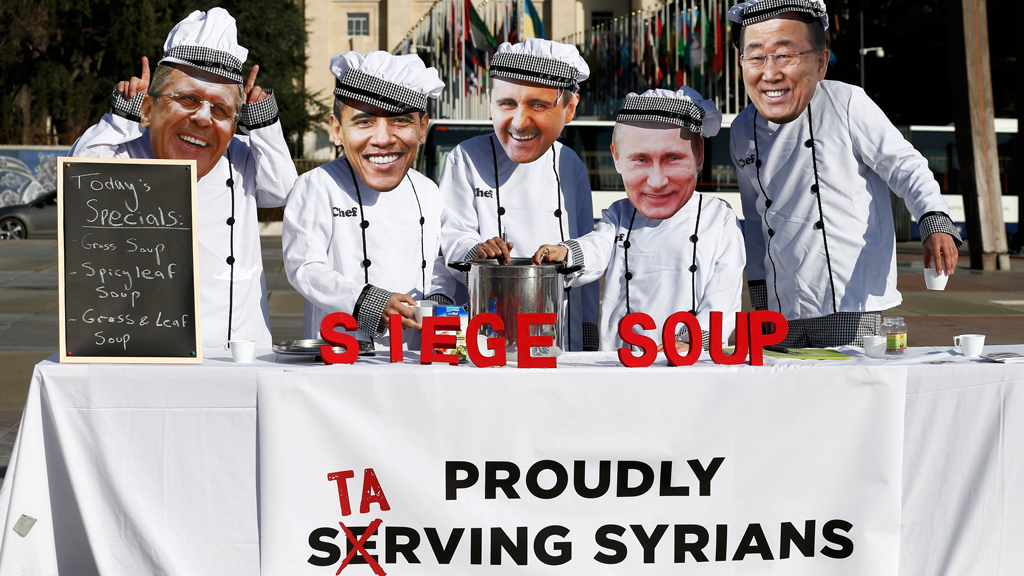Aktivisten protestieren gegen die Syriengespräche in Genf; Foto: Reuters/D. Balibouse