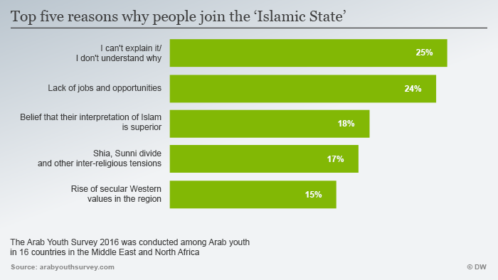 Top five reasons why people choose Islamic State (source: Arab Youth Survey 2016)