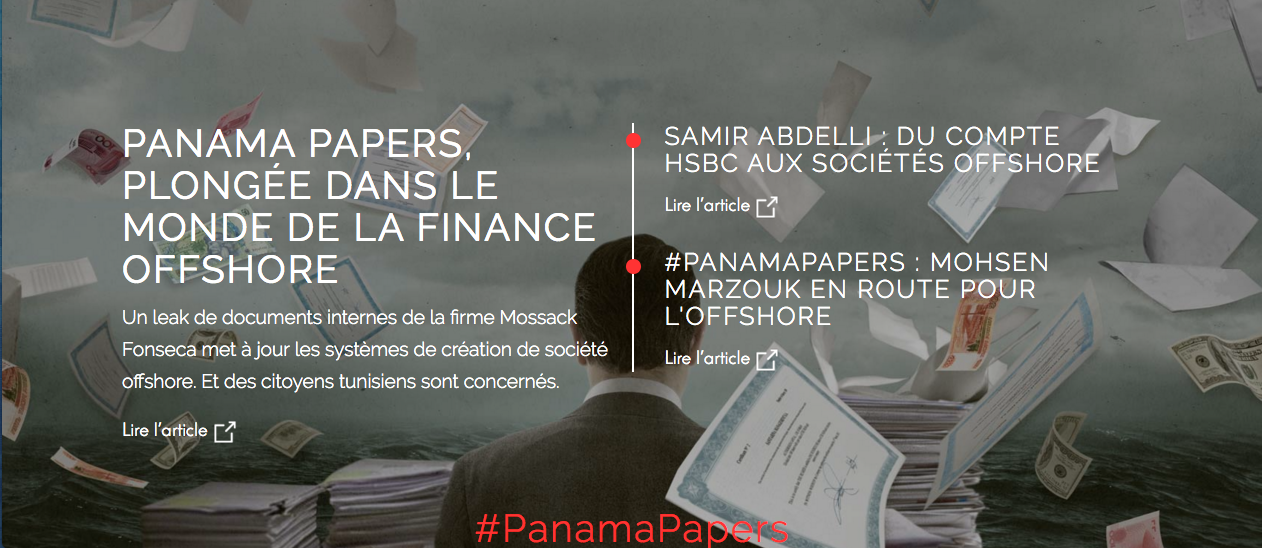 Screenshot "Inkyfada" mit dem Aufmacher zu den "Panama Papers" im Zusammenhang mit Tunesien