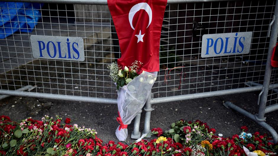 Flowers laid outside the Reina nightclub in Istanbul following the terrorist attack on New Year's Eve 2016
