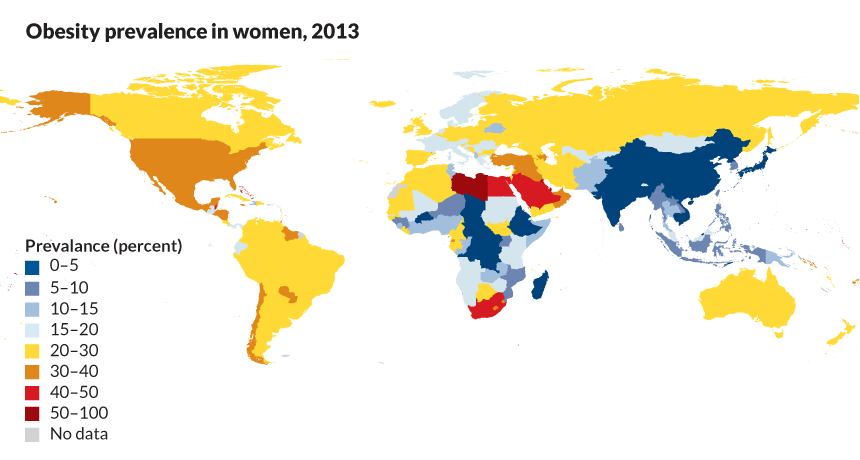 Prevalence of obesity in women 2013 (source: sciencenews.org)