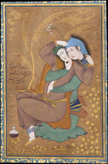 Persian miniature (1629-1630) by Reza Abbasi depicting lovers in an embrace (source: Wikipedia)