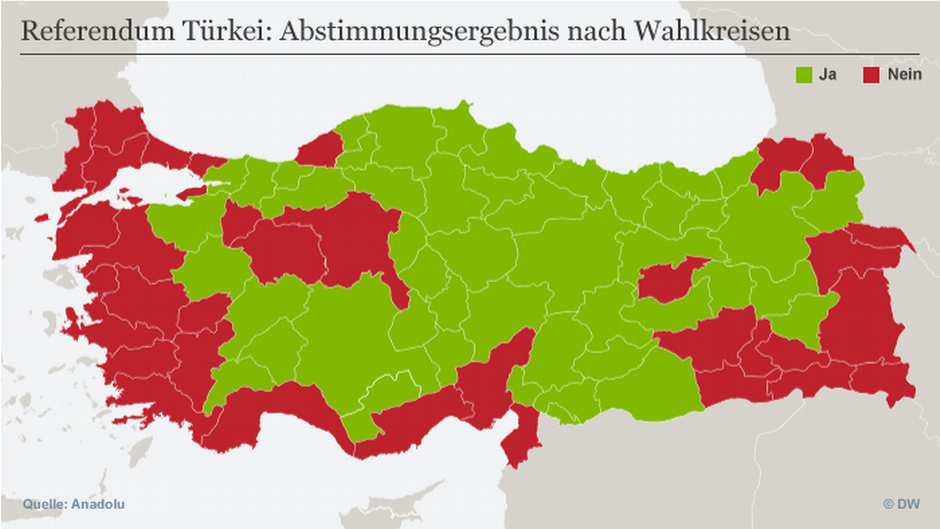 Infografik Referendums-Abstimmungsergebnisse nach Wahlkreisen; Quelle: DW