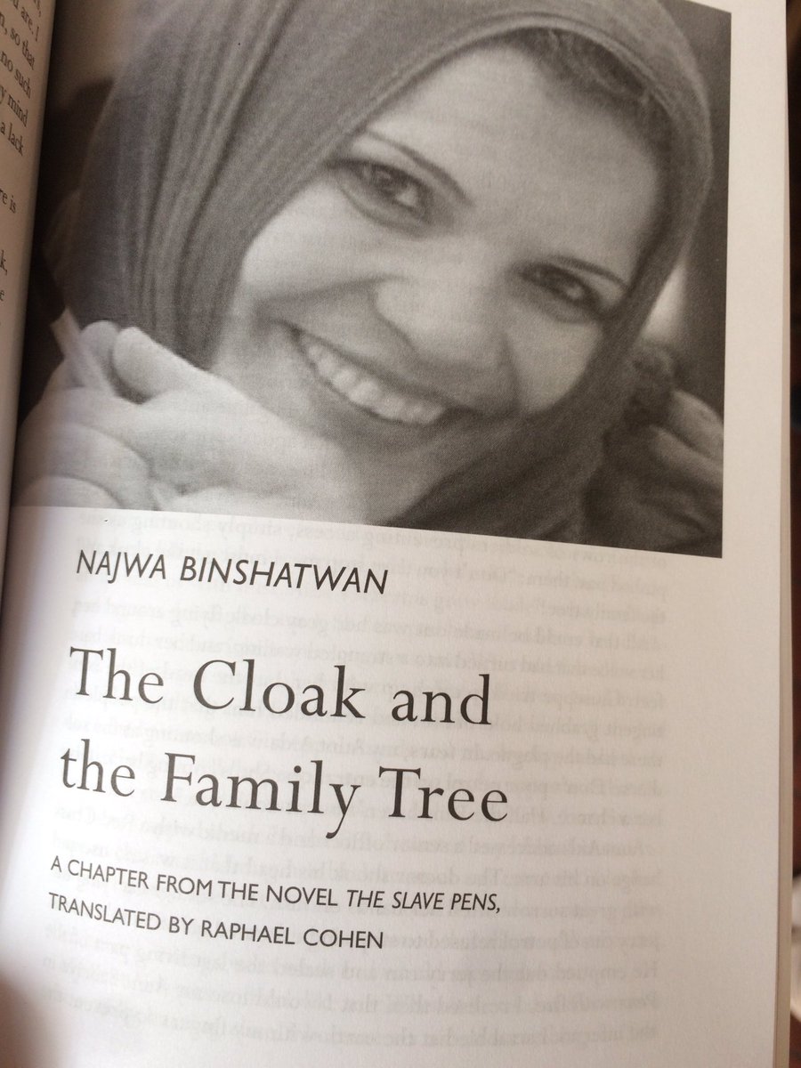Libyan author Najwa Binshatwan and "The Slave Pens" (source: Twitter)