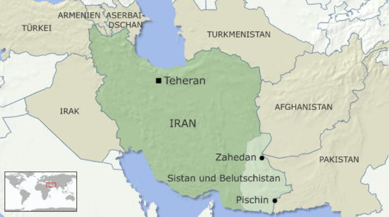 Infografik: Irans Provinz Sistan und Belutschistan mit der Hauptstadt Zahedan; Quelle: DW