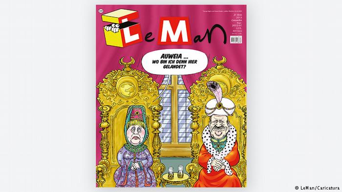 Angela Merkel and Erdogan in a cartoon on the cover of LeMan magazine (photo: LeMan/Caricatura)